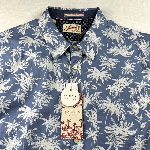 Mens Jachs NY Palm Tree Print Short Sleeve Button-Down Shirt Size L Blue Casual - Picture 13 of 16
